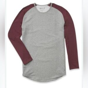 BYLT Drop Cut Lux Baseball Long Sleeve T-Shirt Gray Maroon Raglan Medium